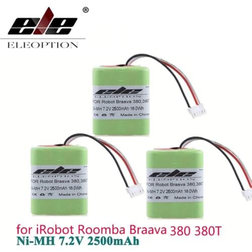 ELEOPTION Free dishcloth 3PCS 7.2Volt 18.0Wh New 2.5Ah 2500mAh Ni-MH 7.2V Rechargeable Battery for iRobot Roomba Braava 380 380T