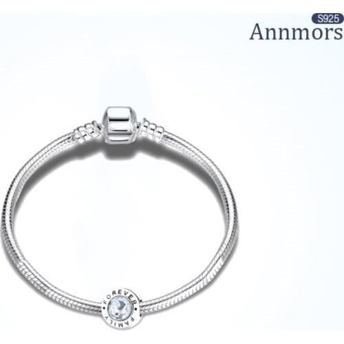 Forever Family Fits Pandora Bracelets Necklace Charms Round Zircon Pendant 925 Sterling Silver Woman Girl Jewelry Bead Make Gift