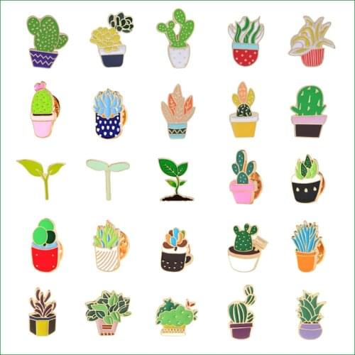 Cartoon Plant Potted Flower Flower Enamel Brooch Cactus Aloe Sapling Grass Sprouts Alloy Badge Denim Shirt Bag Pin Jewelry Gift