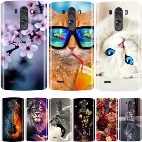 Phone Case For LG G3 Soft Silicone TPU Cute Cat Flower Painted Back Cover For LG G3 D850 D851 D855 Case