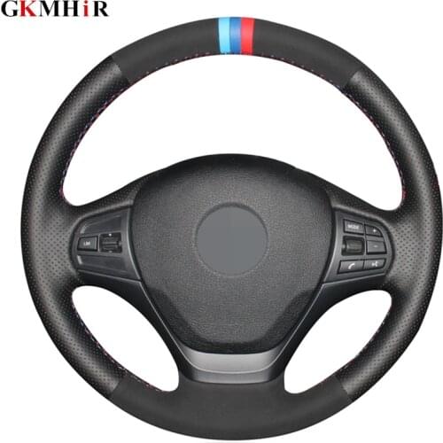 Black Genuine Leather Black Suede Hand-stitched Car Steering Wheel Cover for BMW F20 F21 F22 F23 F30 F31 F34
