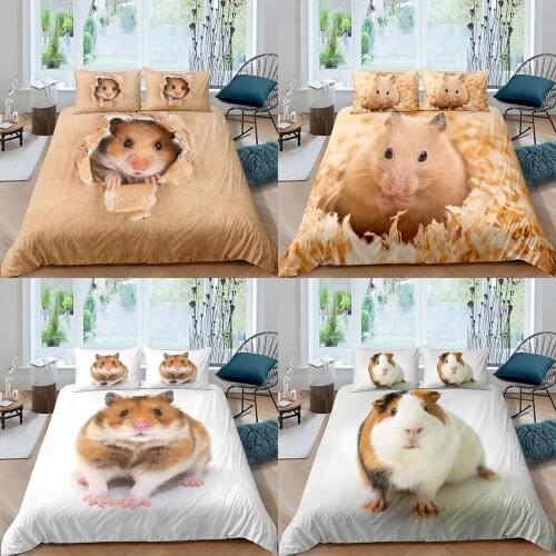Home Textiles Luxury 3D Hamster Print Duvet Cover Set 2/3 Pcs Pillowcase Kid Bedding Set AU/EU/UK/US Queen and King Size