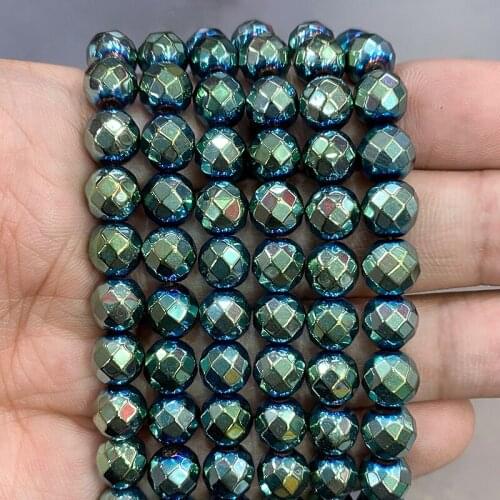 Faceted Green Hematite Beads Smooth Natural Stone Loose Spacer Beads DIY Charm Bracelet For Jewelry Making 15'' 2/3/4/6/8/10mm