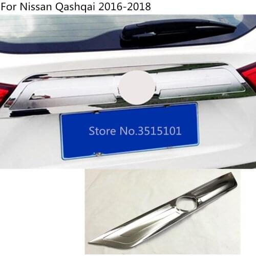 Car ABS chrome Rear back door License tailgate bumper frame plate trim lamp trunk parts 1pcs For Nissan Qashqai 2016 2017 2018