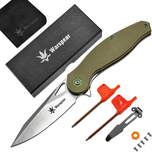 Warspear WP502G Flipper Pocket Folding Knife Ceramic Ball Bearings 14C28N Satin Blade Micarta Handle Tactical Survival Knife