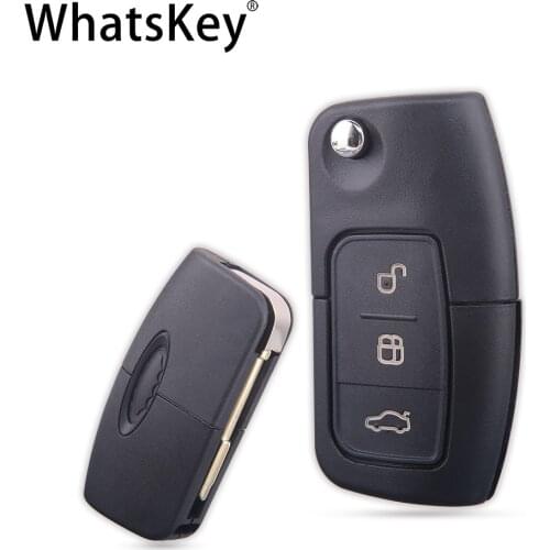 WhatsKey 3 Button Flip Key Shell For Ford Transit Galaxy C Max Ka Fiesta Mondeo 2 3 Focus Folding Car Key Case With HU101 Blade
