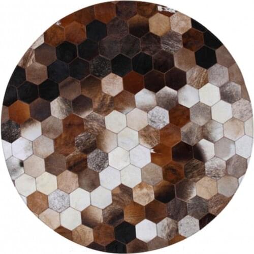 American style Round shaped natural cowhide seamed rug ,genuine cows skin fur carpet for living room bedroom decoration