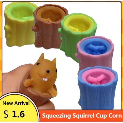 Cute Tree Stump Squirrel Cup Squeeze Toy Decompression Anxiety Stress Relief Sensory Toy for Adults Kids Gift Party Favors