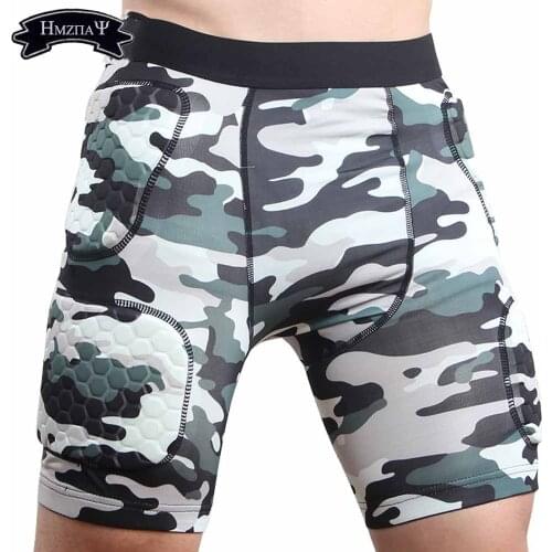 Mens Thicken Compression Sports Camo Skinny Anti-collision Shorts For Rugby Football Ski Training Honeycomb Thigh Protector
