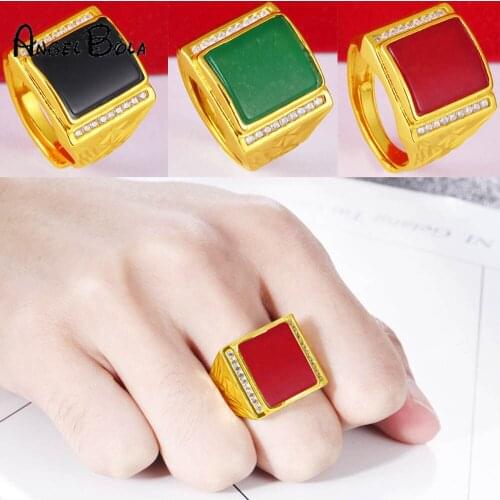 Hot Sale Brass Jewelry Ring Men Gemstones Rings for Men Bague 24k Gold Color Fashion Ring Jewelry Size Adjustable
