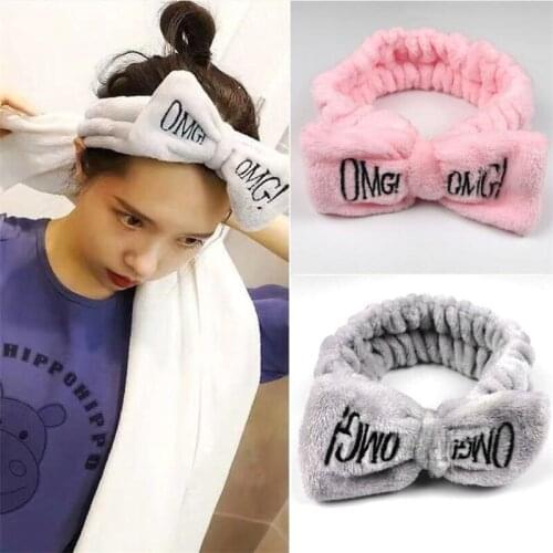 2021 New OMG Letter Coral Fleece Wash Face Bow Hairbands For Women Girls Headbands Headwear Hair Bands Turban Hair Accessories