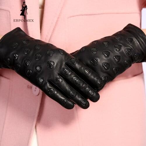 New Fashion leather gloves Autumn And Winter female leather gloves Genuine Leather short leather gloves women EBPO MEX