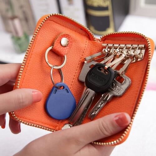 New Genuine Leather Key Wallet Men Women Key Holder Organizer Pouch Litchi Pattern Car Key Case Pouch Housekeeper Mini Card Bag
