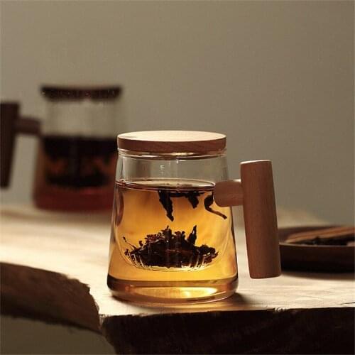 New Creative Gift Glass Light Luxury Tea Cup with Handle Glass Teapot with Lid Filter Chinese Style Office Art Flower Tea Cup