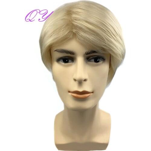 QY Hair Short Blonde Straight Men Wigs High Temperature Fiber Synthetic Cosplay Daily Use Hair Wigs