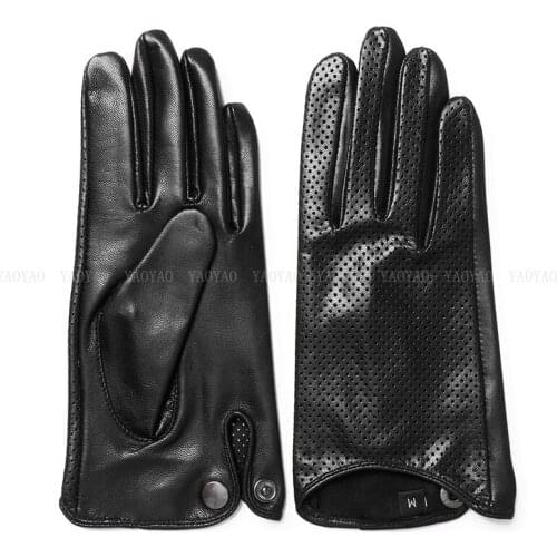Novelty Women Genuine Leather Gloves Femme Pure Goatskin Thin Mitten Mujer Punch Locomotive Riding/Griving Luva Punk Eldiven