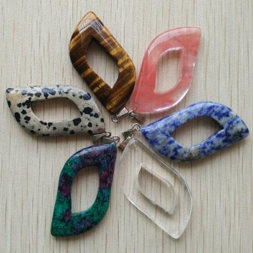 2017 new Fashion assorted natural Stone mixed hollow leaf charms Pendants For jewelry making 6pcs/Lot Wholesale Free shipping