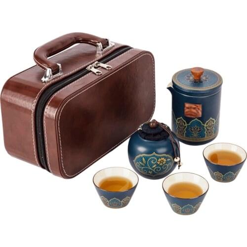 Portable Ceramic Quick Cup One Pot Fills Three Cups Travel Tea Set Portable Teapot Tea Cup Mini Set