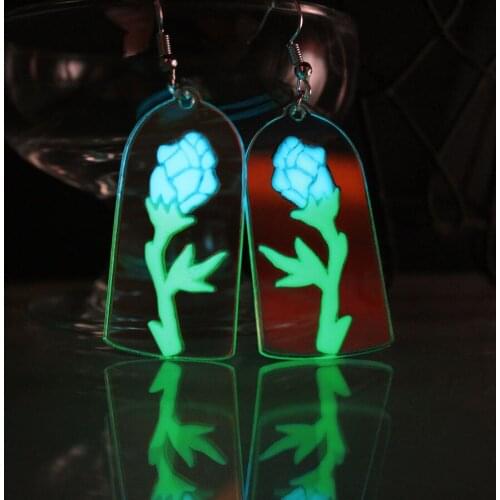 THE ROSE Ear Cuff flower Colorful discoloration Acrylic GLOW in the DARK eardrop Transparent Clip Earrings WOMEN girl gift