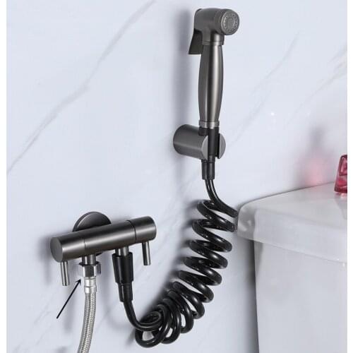 Hand Held Bidet Sprayer Douche Toilet Kit Gun Grey Brass Shattaf Shower Head Copper Valve Set Jet Bidet Faucet Set
