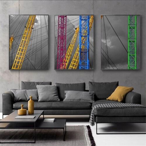 Blue and Yellow Green Bridge Scenery Canvas Paintings Poster Prints Black and White Wall Art Pictures for Living Room Home Decor
