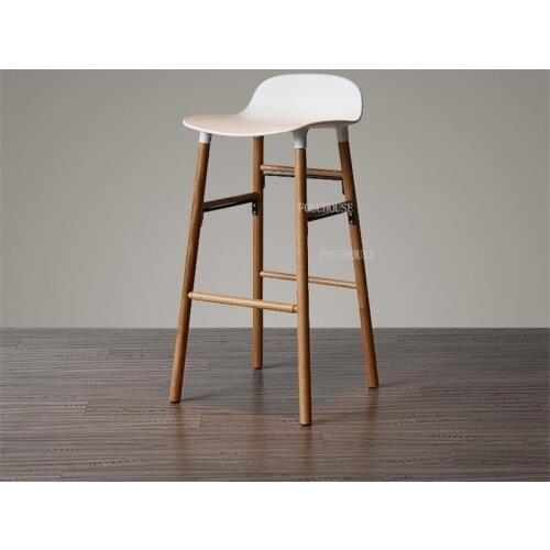 Nordic Bar Chair Small Apartment Multifunctional High-grade Gray Design Bar Chairs Solid Wood Leg Plastic Seat Stool for Kitchen
