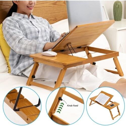Foldable Desk Bamboo Multifunctional Study Writing Table Height Adjustable Laptop Stand for Bedroom Desk DJA88