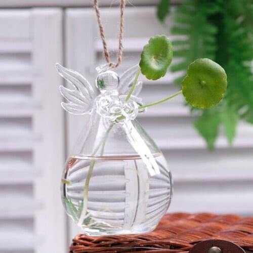 Loving Angel Shape Glass Flower Artificial Plant Container Water Plant Stand Hanging Vase Home Indoor Office Wedding Decor Gift