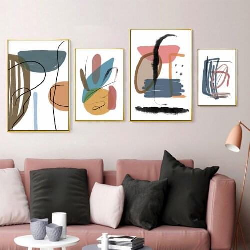 Trendy Texture Abstract Geometric Brush Strokes Self-adhesive Wall Stickers Wall Art Prints Poster Living Room Home Decoration