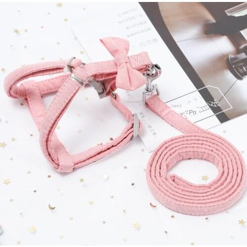 Small Pet Dog Harness and Leash 4 Colors Nylon Adjustable Pet Traction Belt Cat Dog Accessories Collar 100% Cotton Sets Solid