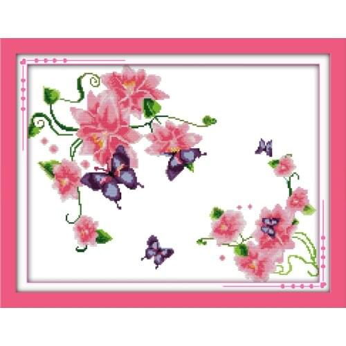 Everlasting Love Flowers & Butterflies Chinese Cross Stitch Kits Ecological Cotton Printed 14CT DIY Christmas Wedding Decoration