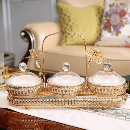 European Style Dried Fruit Storage Box Home Living Room Snack Tray Compartmentalized Candy Box with Lid Snack Snack Plate