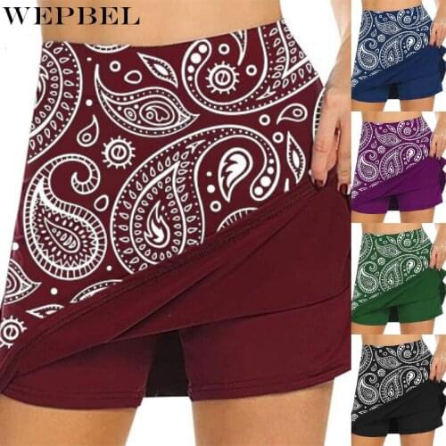 WEPBEL Plus Size Womens Fashion Paisley Print Skort with Pockets Running Tennis Golf Gym Sports Workout Skirt Shorts