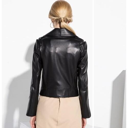 Genuine Leather Jacket Women Real Leather Jacket Sheepskin Black Soft Slim Fit Punk Female Coat Spring Autumn 17067
