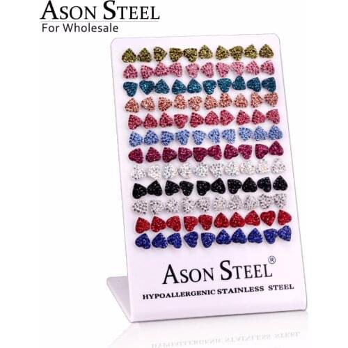 ASONSTEEL Wholesale 60Pairs/lot Stainless Steel Women Earring Heart Shape Fashion Silver Color Push Back Earring Fashion Jewelry