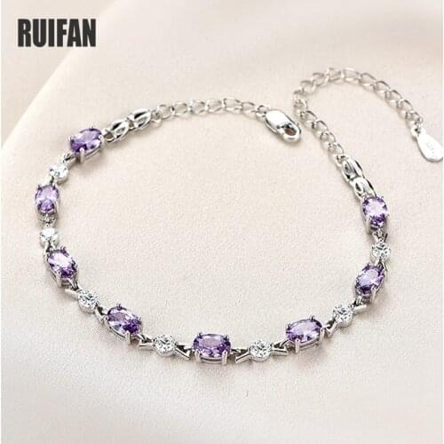 Luxury Purple Cubic Zirconia Genuine 925 Sterling Silver Bracelets for Women Trendy Wedding Fine Jewelry Accessories YBR083