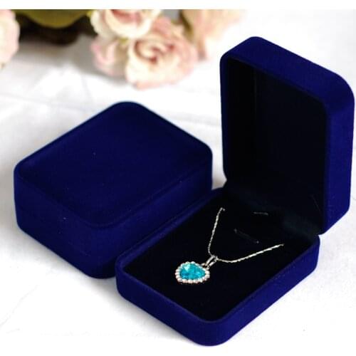1pcs Fashion Wedding Rectangle Blue Velvet Pendant Box Jewelry Display Square Gift Box Packaging Necklace Box Case
