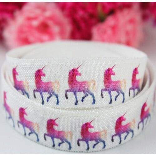 16mm white elastic webbing unicorn printed fold over elastic ribbon diy handmade hair bows 50 yards