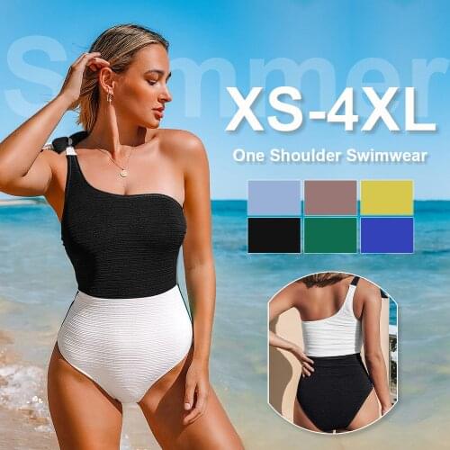 2021 Womens One Piece Swimsuit One Shoulder Color Block Beach Summer Swimwear Swimsuit Women Womens Swimwear