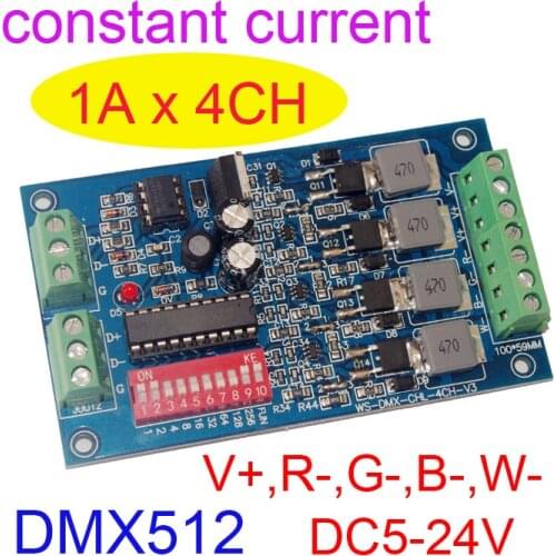 Constant current 4 CH DMX512 RGBW controller Common anode 4CH DMX512 decoder DC5-24V input Can choose 1000MA,1100MA,1300M,1500MA
