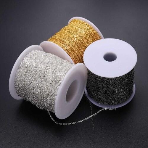 5M/lot 1.5 2.0 2.5 mm Gold Bronze Oval Link Necklace Chain Bulk Brass For Jewelry Making DIY Materials Findings Supplies