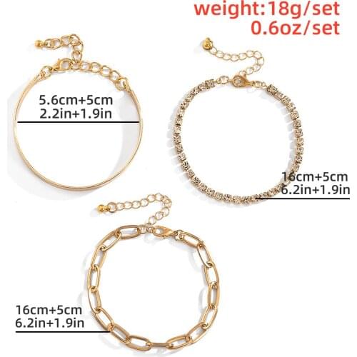 Geometric Metal Simple Hollow Out Three Piece Bracelet, Punk Hip Hop Full Diamond Smooth Hand Decoration Bracelets for Women