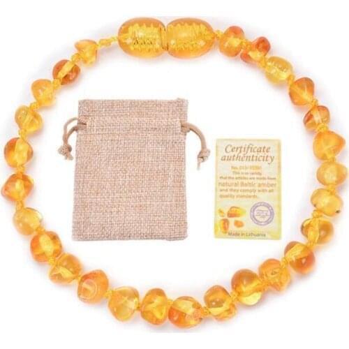 1PC Natural Ambers Teething Bracelets for Baby Baltic Bracelet Rosary Ambers Original 15cm Round Beads Healthy Bracelets
