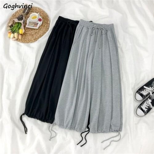 Pants Women High Waist Lace Up Casual Ulzzang Students Females Wide Leg Trousers Solid Simple Oversize Plus Velvet Adjustable
