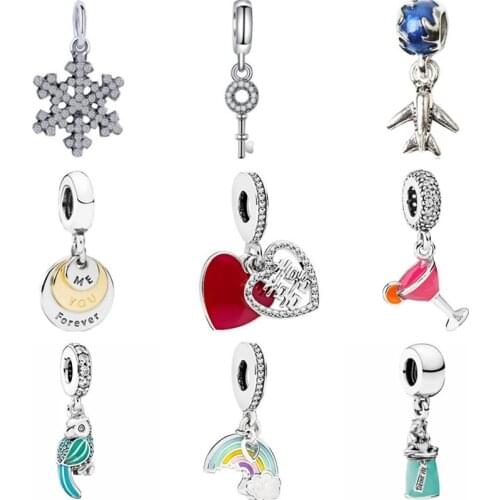 Btuamb New Fashion Enamel Wine Glass Heart Rainbow Leaves Cat Claw Key Charms Beads Fit Pandora Bracelets for Women DIY Jewelry