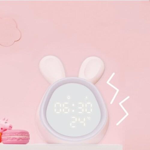 Bunny Ear LED Digital Alarm Clock Electronic LED Display Sound Control Cute Rabbit Night Lamp Desk Clock for Home Decoration