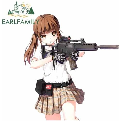 EARLFAMILY 13cm x 11.4cm For Anime Girl with Gun Fine Decal DIY Car Stickers Surfboard Waterproof Suitable for VAN RV JDM