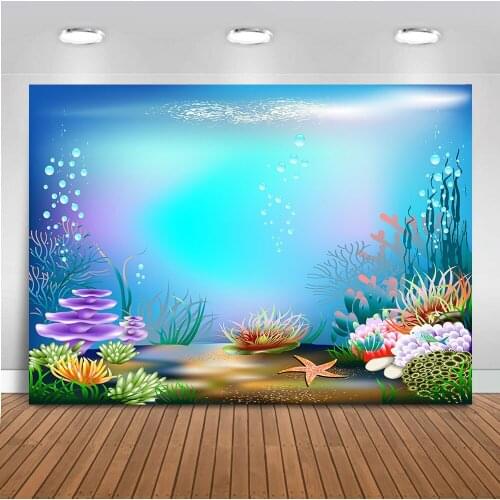 Under the sea Photography backdrop Mermaid Birthday Party Baby Shower Shiny Fish Decor Photocall Backdrop Photo Studio birthday