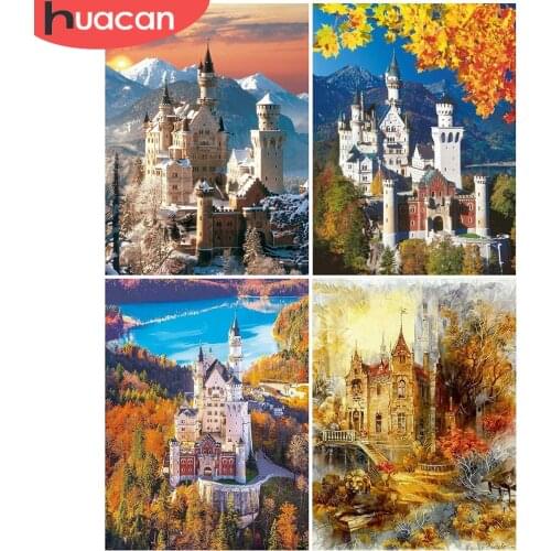 HUACAN Diamond Painting Castle Full Square Round Handicraft Picture Of Rhinestone Diamond Embroidery Landcape Autumn Decoration