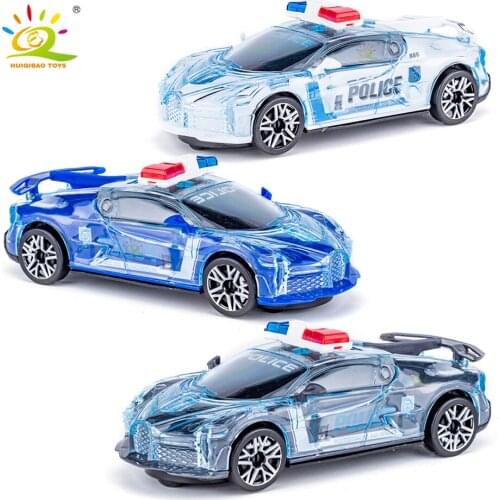 HUIQIBAO Luminous Racing Police Vehicles With Colored Light DIY Plastic Electric Power Car Creative Educational Toy For Kids Boy